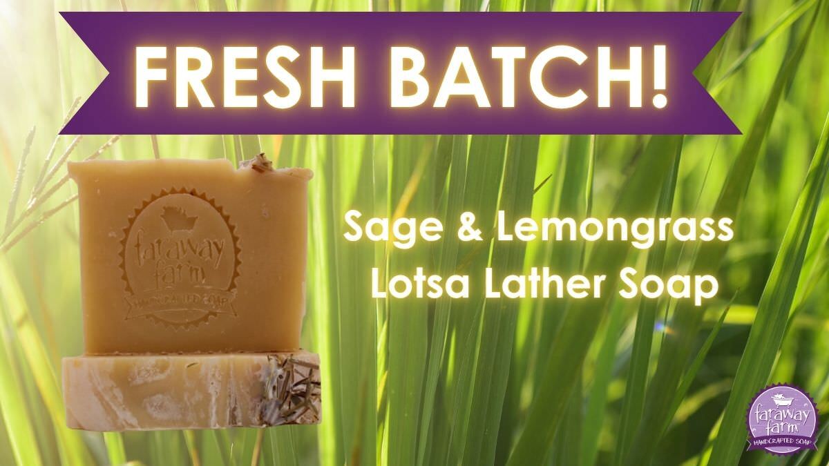 A FRESH BATCH of Sage & Lemongrass Lotsa Lather now on our web site!